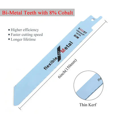 6 pulgadas de corte de metal con cuchilla de sierra recíproca conjunto de cuchillas de sierra bi-metal para lámina de tubo de metal Rebar de metal 18TPI