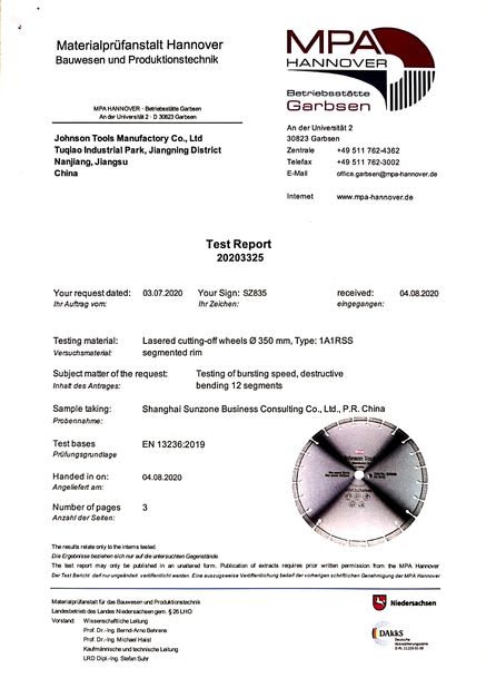 CHINA Johnson Tools Manufactory Co.,Ltd certificaciones