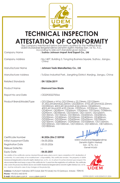 CHINA Johnson Tools Manufactory Co.,Ltd certificaciones
